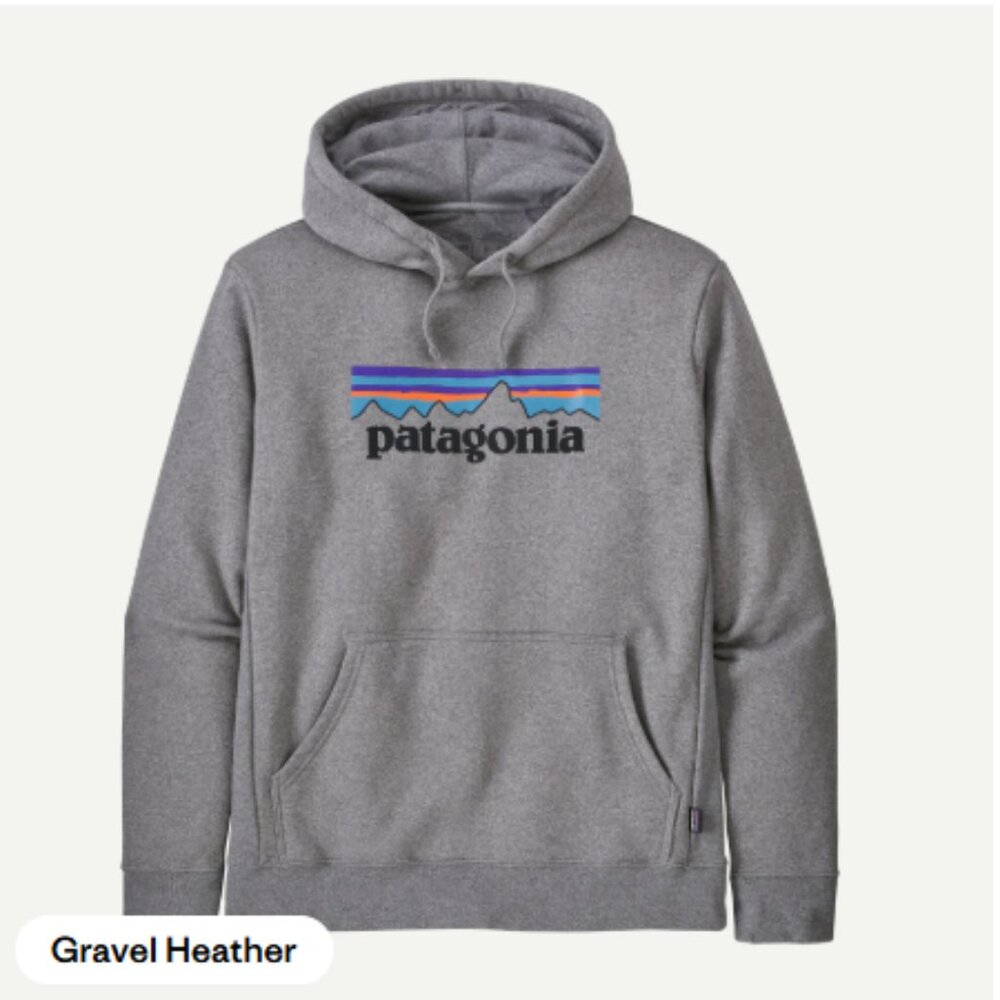 Patagonia P-6 Logo Pullover Hoodie Sweatshirt Heather Grey Size Large Excellent